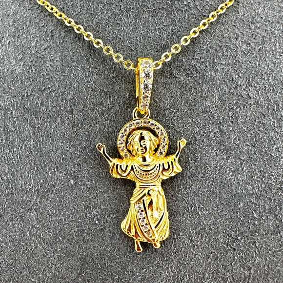 18K Gold Plated over 925 Solid Sterling Silver Jesus Necklace - Picture 2 of 8